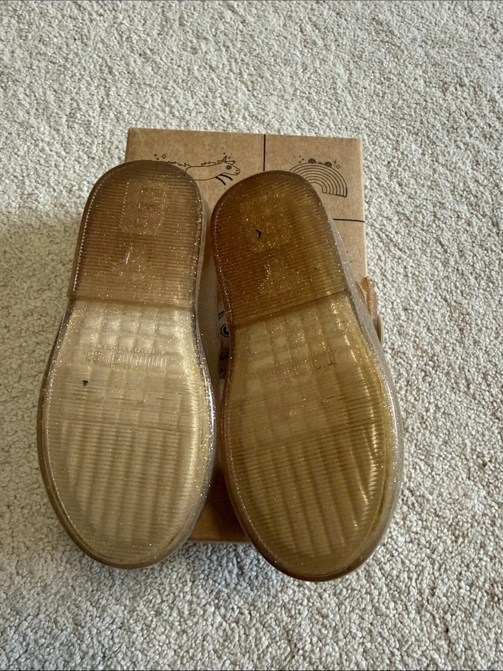 Mini Melissa Girls' Gold Glitter Mary Janes with Gold Butterfly Accent